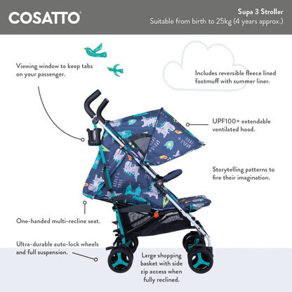 Cosatto Supa 3 Pushchair & Footmuff – Birth to 25kg, Hoglet