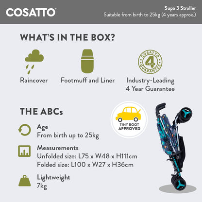 Cosatto Supa 3 Pushchair & Footmuff – Birth to 25kg, Hoglet