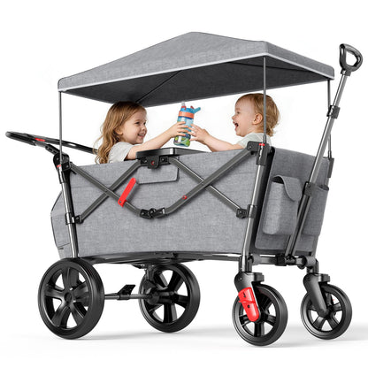 EVER ADVANCED Stroller Wagon for 2 Kids – Canopy & Harness, Grey