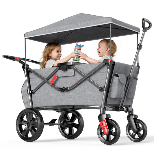EVER ADVANCED Stroller Wagon for 2 Kids – Canopy & Harness, Grey