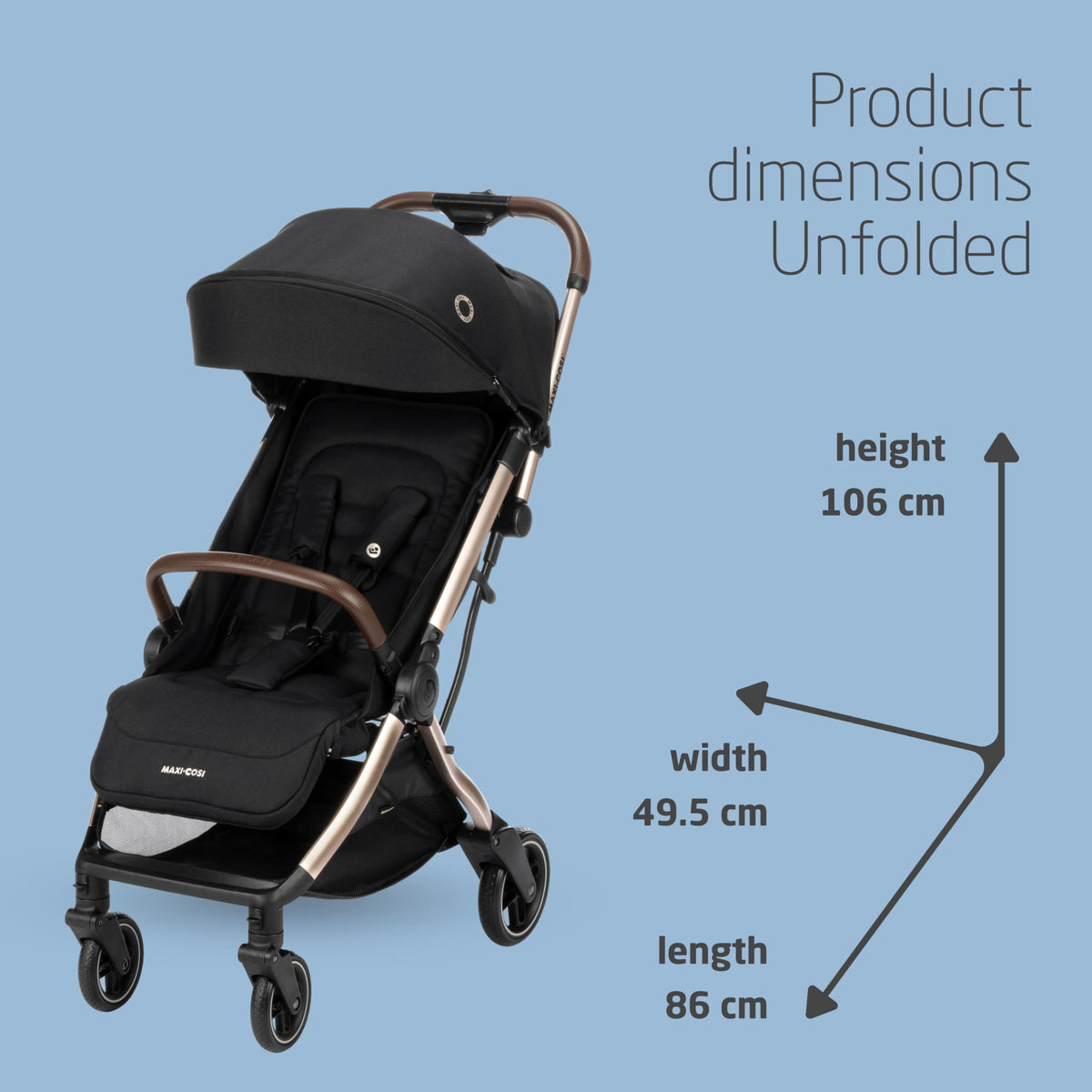 Maxi-Cosi Eva3 Compact Pushchair 0–4 Yrs | Essential Black Champagne