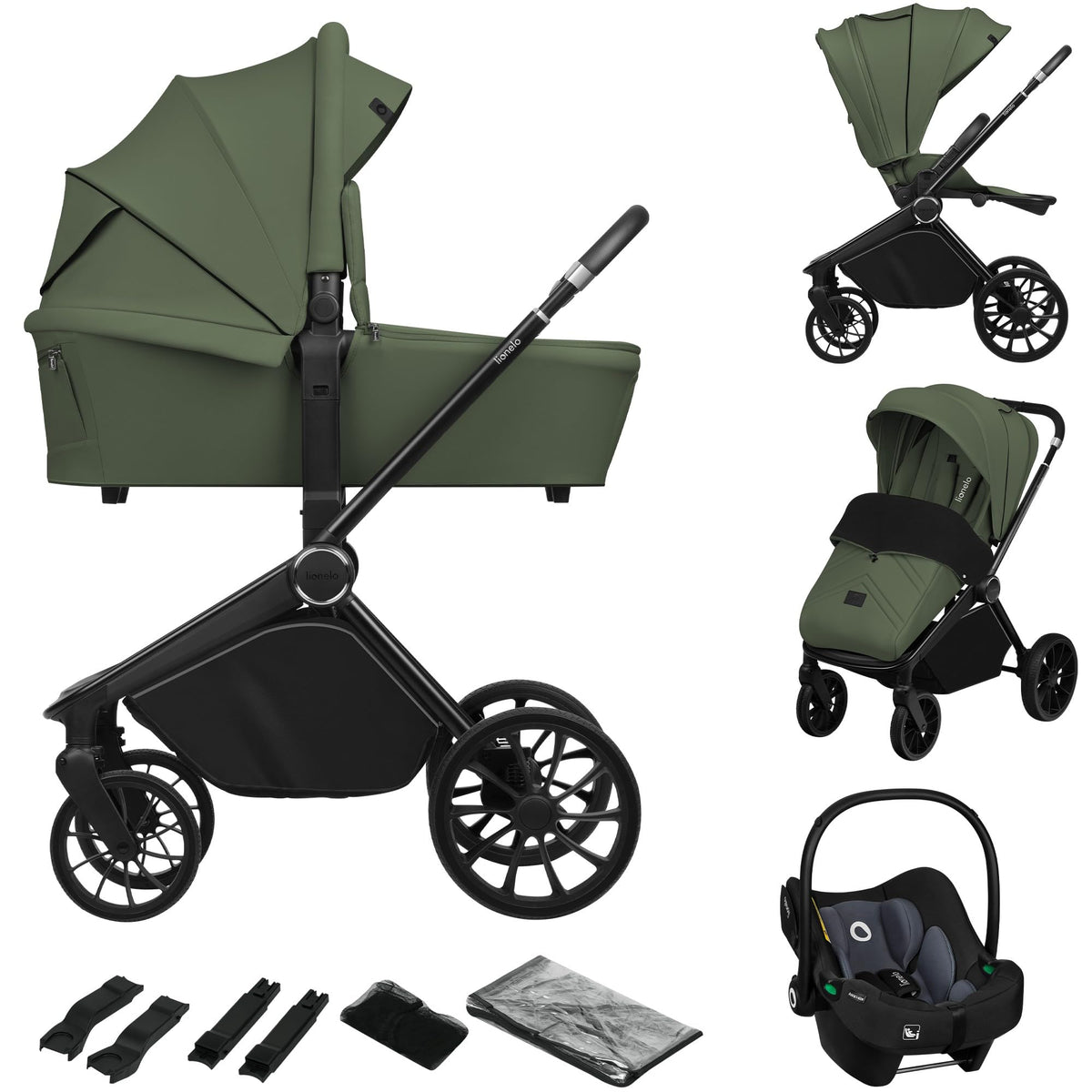 LIONELO Mika Plus 3-in-1 Travel System Pushchair – Green Olive
