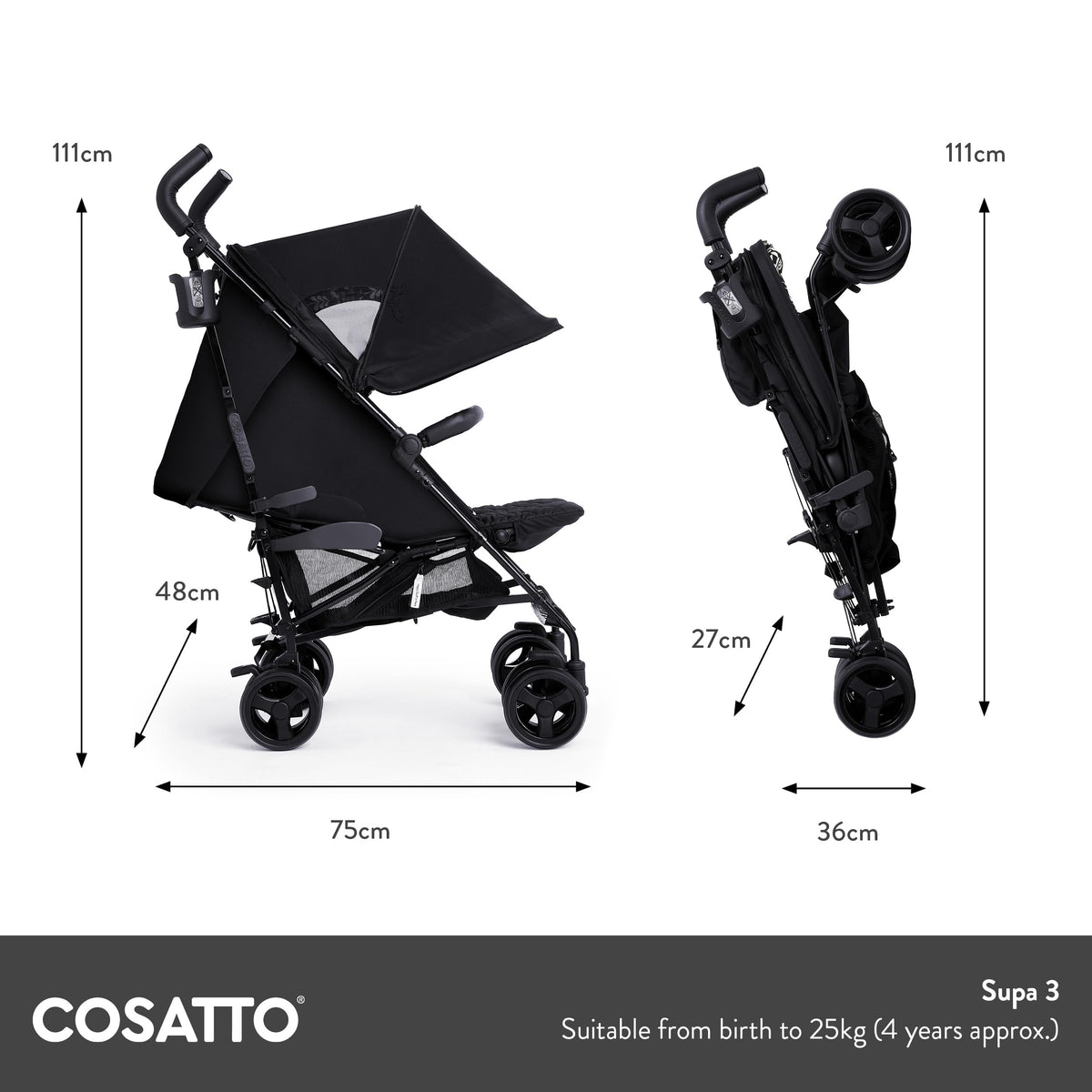 Cosatto Supa 3 Pushchair & Footmuff – Birth to 25kg, Hoglet