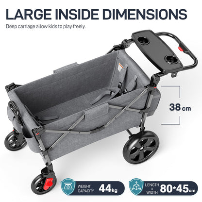 EVER ADVANCED Stroller Wagon for 2 Kids – Canopy & Harness, Grey