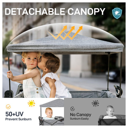 EVER ADVANCED Stroller Wagon for 2 Kids – Canopy & Harness, Grey