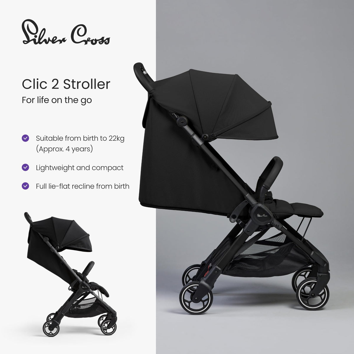 Silver Cross Clic 2 Compact Stroller & Travel Bag – Space