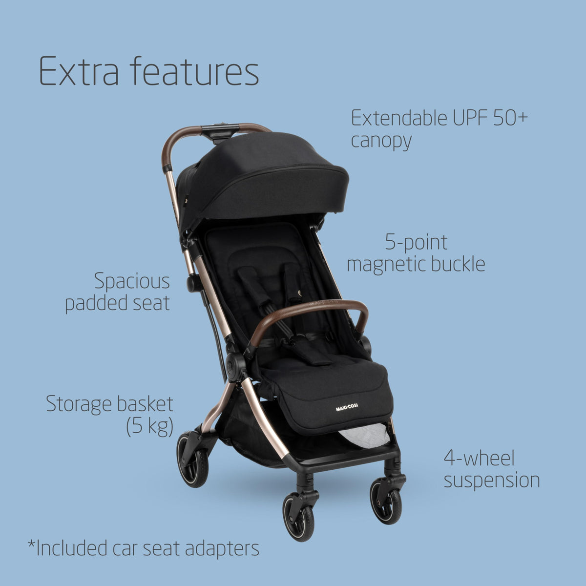 Maxi-Cosi Eva3 Compact Pushchair 0–4 Yrs | Essential Black Champagne