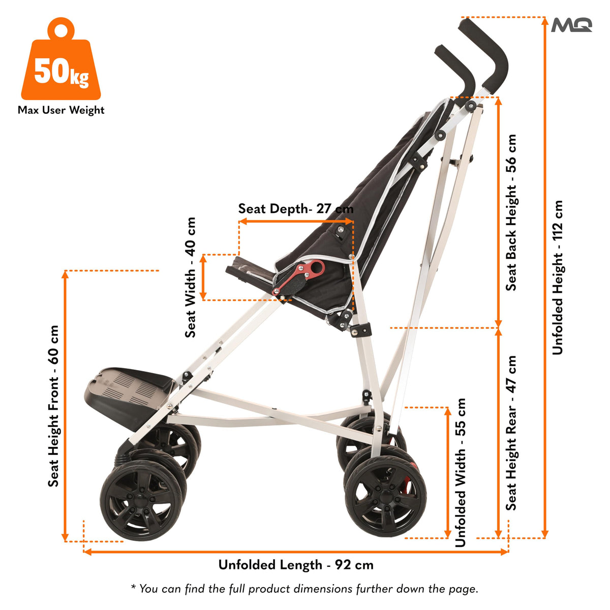 MobiQuip XL Special Needs Disability Pushchair up to 50kg Black