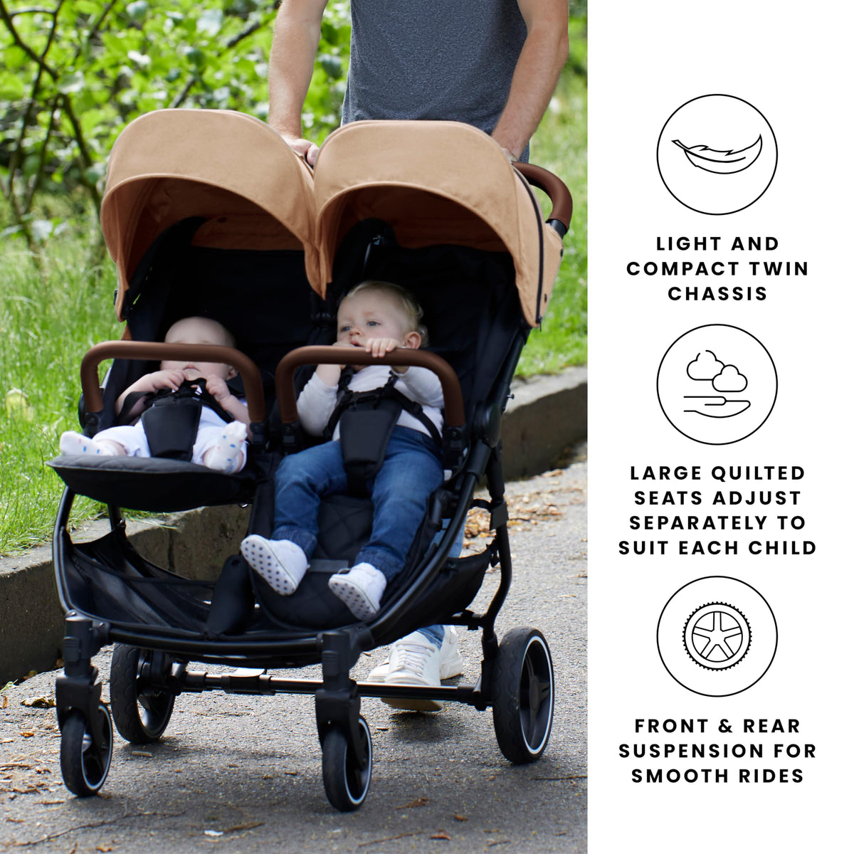 Ickle Bubba Venus Double Prime Double Stroller – Biscuit