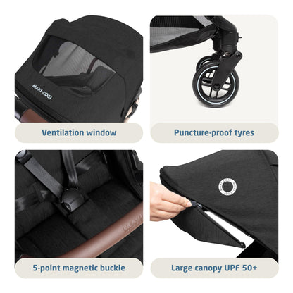 Maxi-Cosi Eva3 Lightweight Baby Stroller 0–4 Yrs | Essential Black