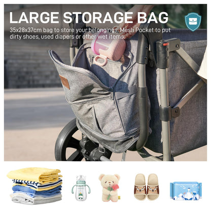 EVER ADVANCED Stroller Wagon for 2 Kids – Canopy & Harness, Grey