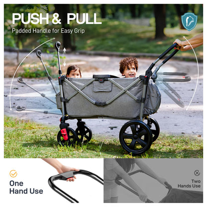EVER ADVANCED Stroller Wagon for 2 Kids – Canopy & Harness, Grey