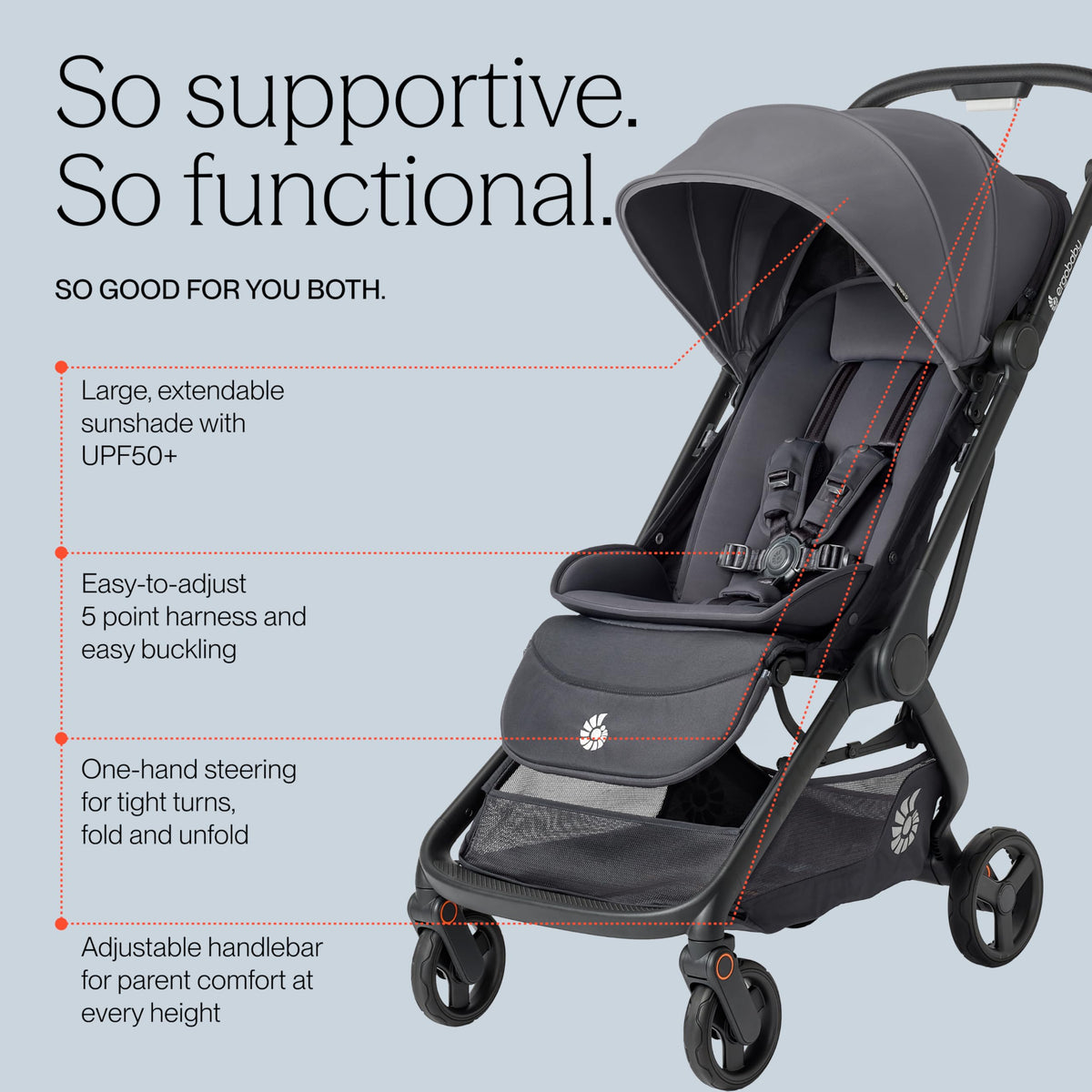 Ergobaby Metro3 Travel Stroller – Birth to 22kg, Graphite Grey
