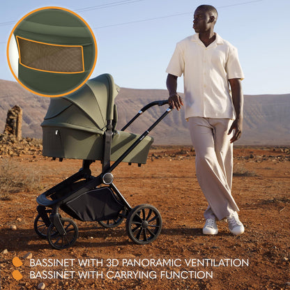 LIONELO Mika Plus 3-in-1 Travel System Pushchair – Green Olive